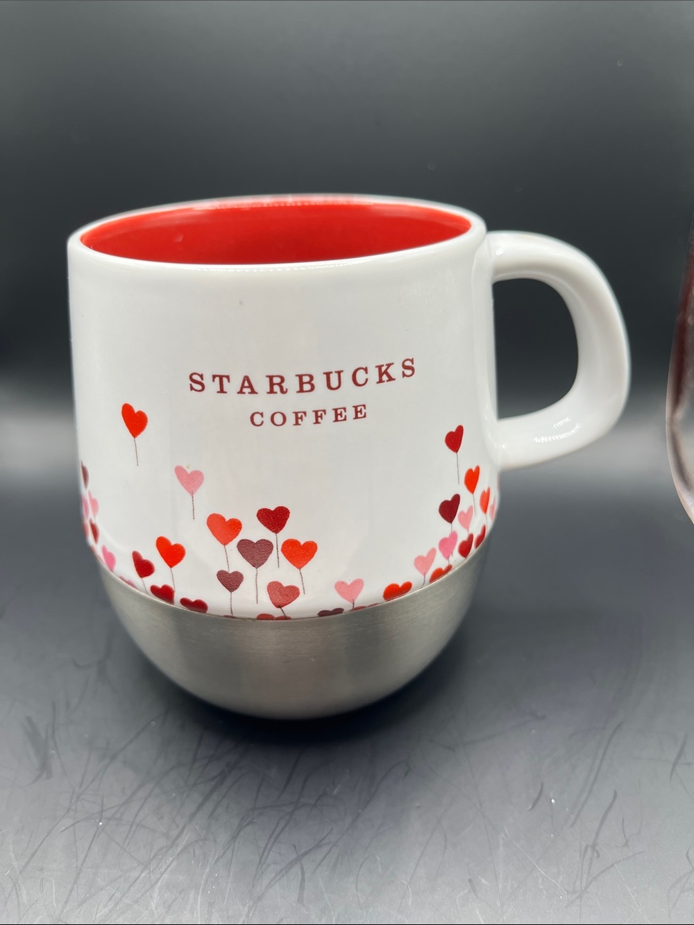 Starbucks White Ceramic Mug with Red Interior and Heart Pattern